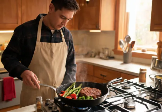 Home cook using Lodge skillet